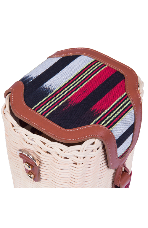Kai & Vrosi K'ai & Vrosi Leather & Woven Straw Crossbody Bag In Brown