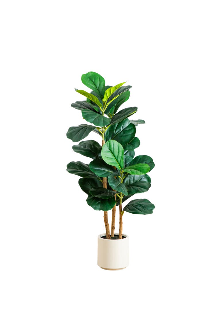 3-ft Artificial Fiddle Leaf Tree in Decorative White Planter, Main, color, Green/Brown