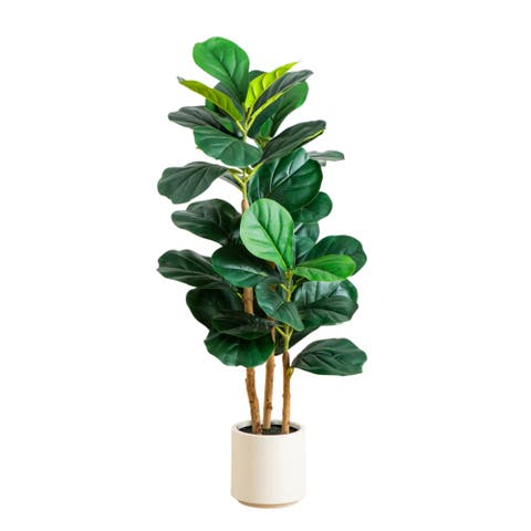 3-ft Artificial Fiddle Leaf Tree in Decorative White Planter