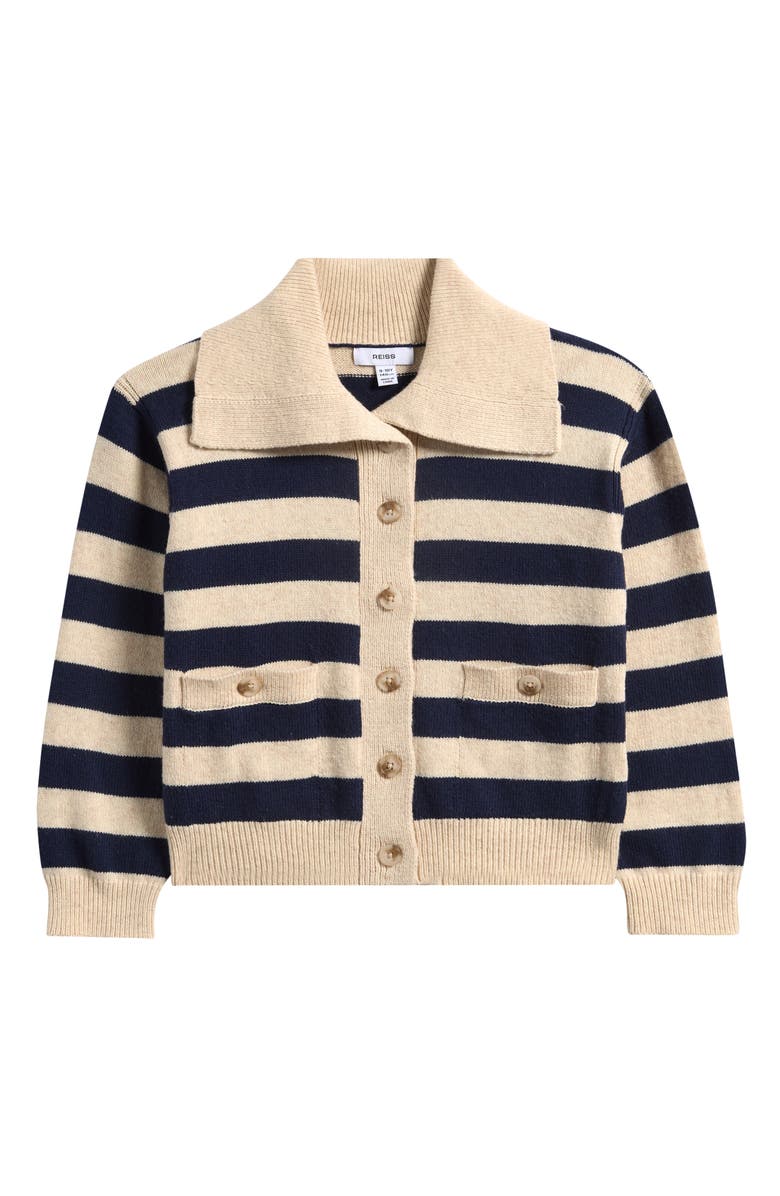 Reiss Kids' Thalia Cotton & Wool Blend Cardigan, Main, color, Navy