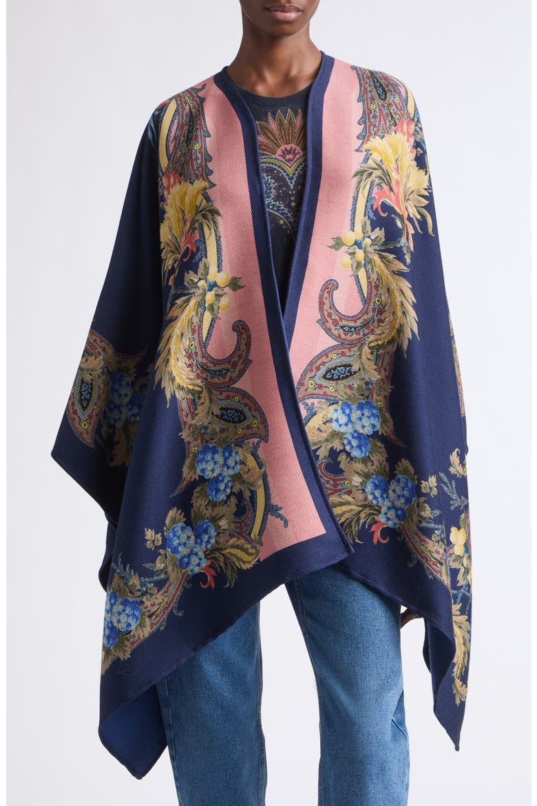 Wool & Modal Cape, Main, color, PRINT ON BLUE BASE