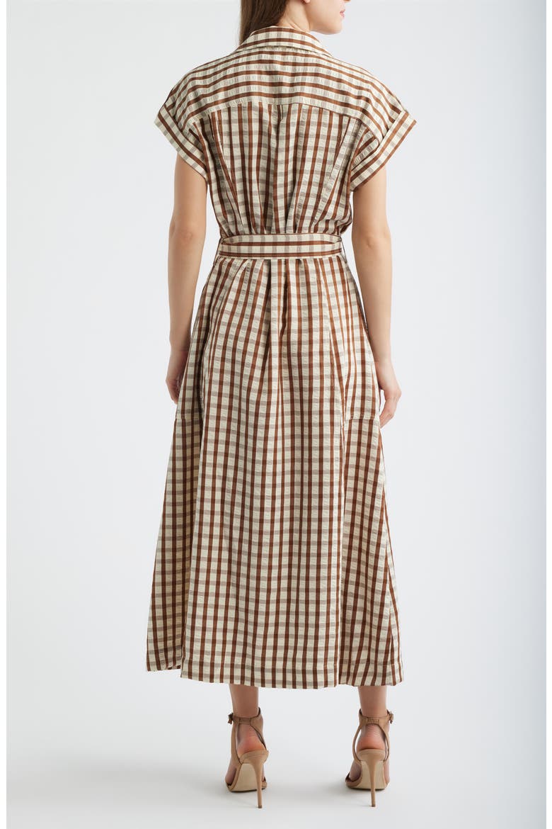 Portia Stripe Maxi Shirtdress, Alternate, color, BROWN CHECK