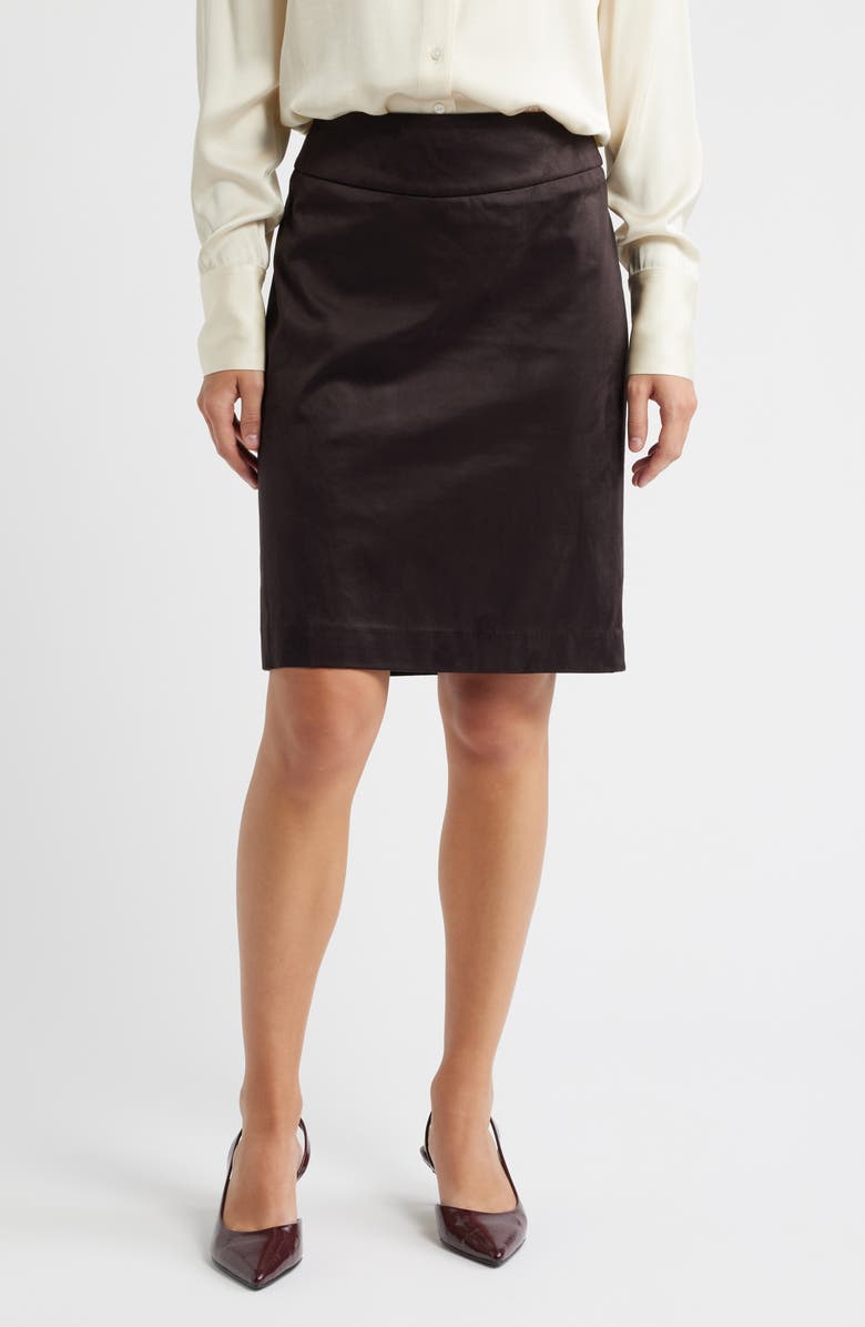 Tahari ASL Faux Suede Skirt, Main, color, Espresso
