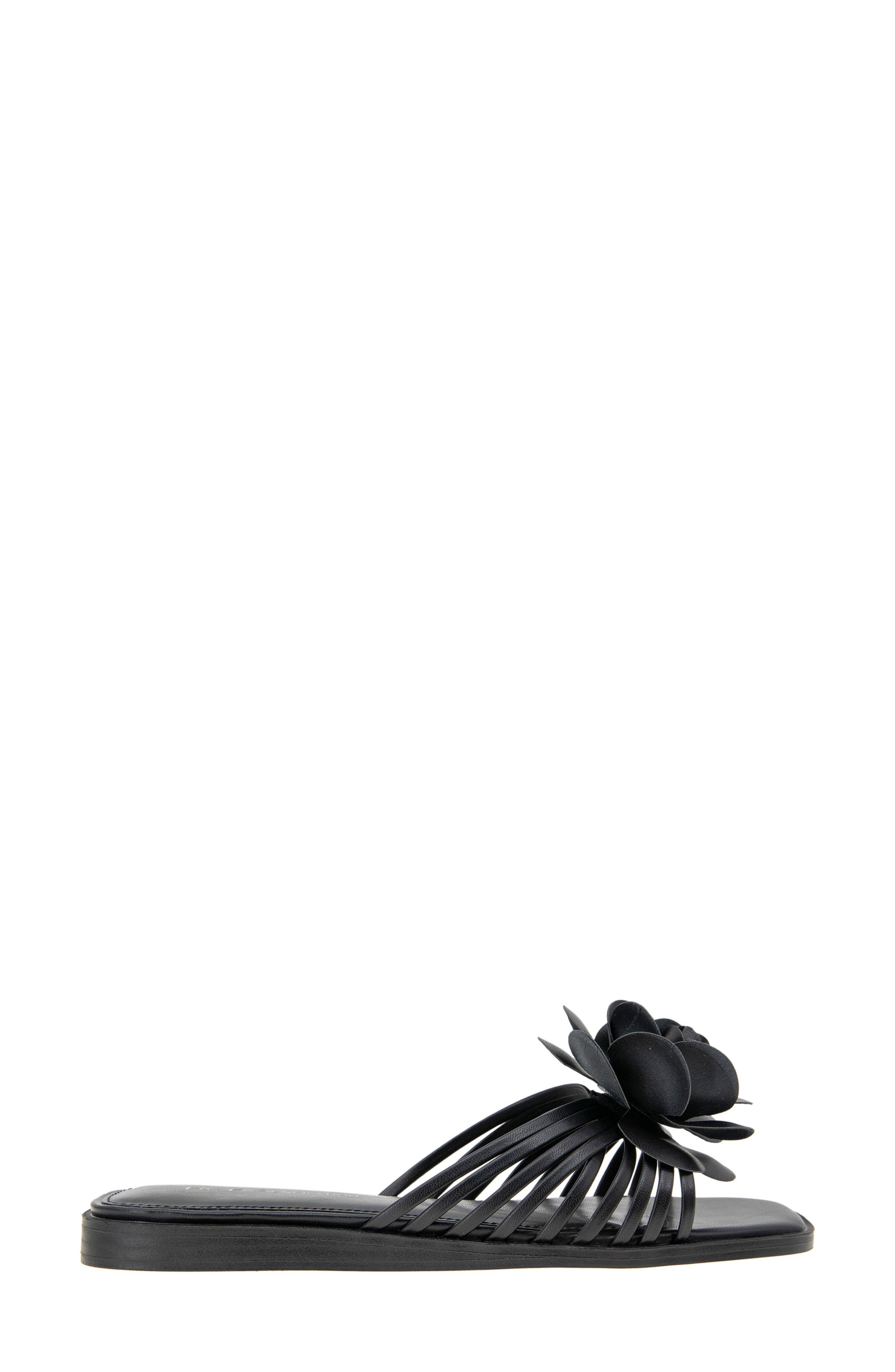 BCBGeneration Masha Flower Appliqué Sandal, Alternate, color, Black