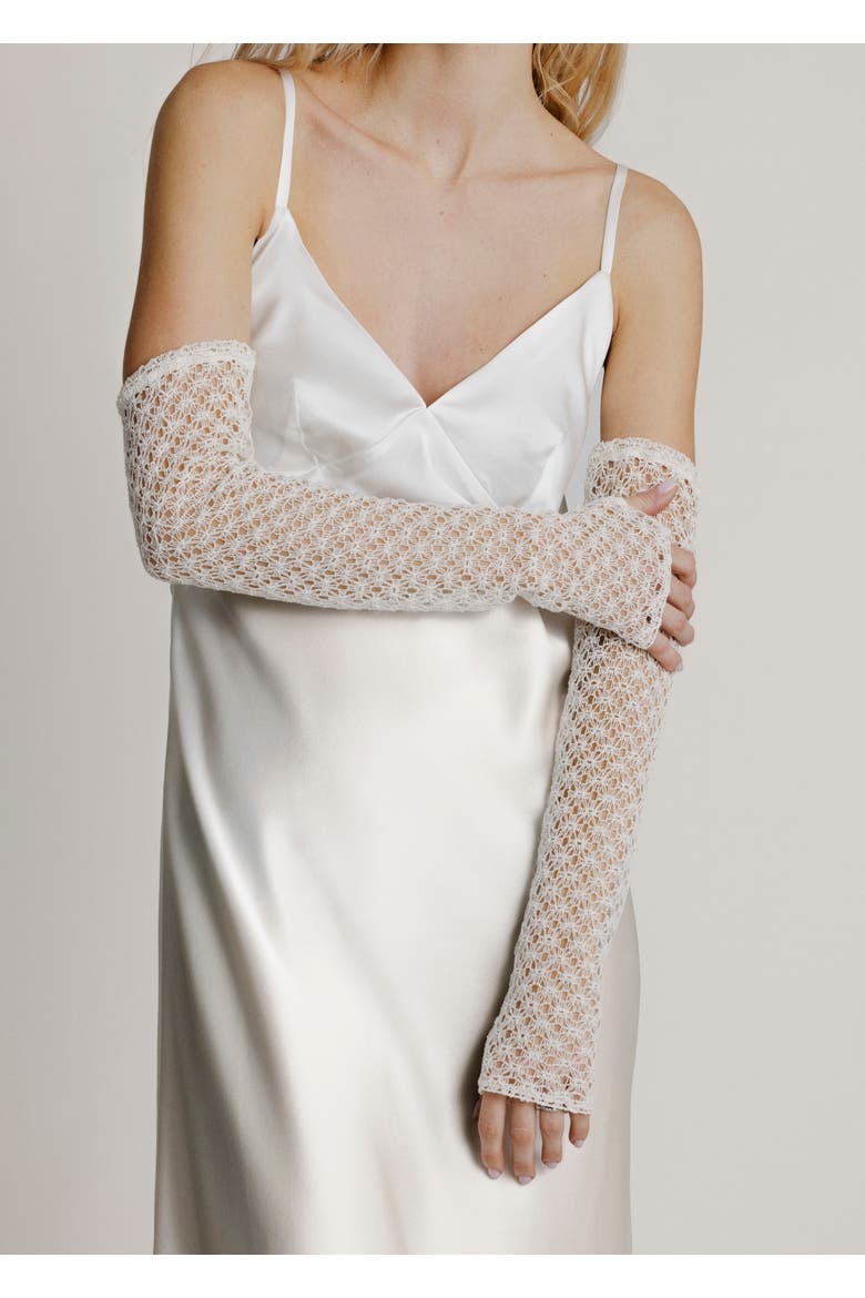 Long Lace Fingerless Gloves, Alternate, color, Off White