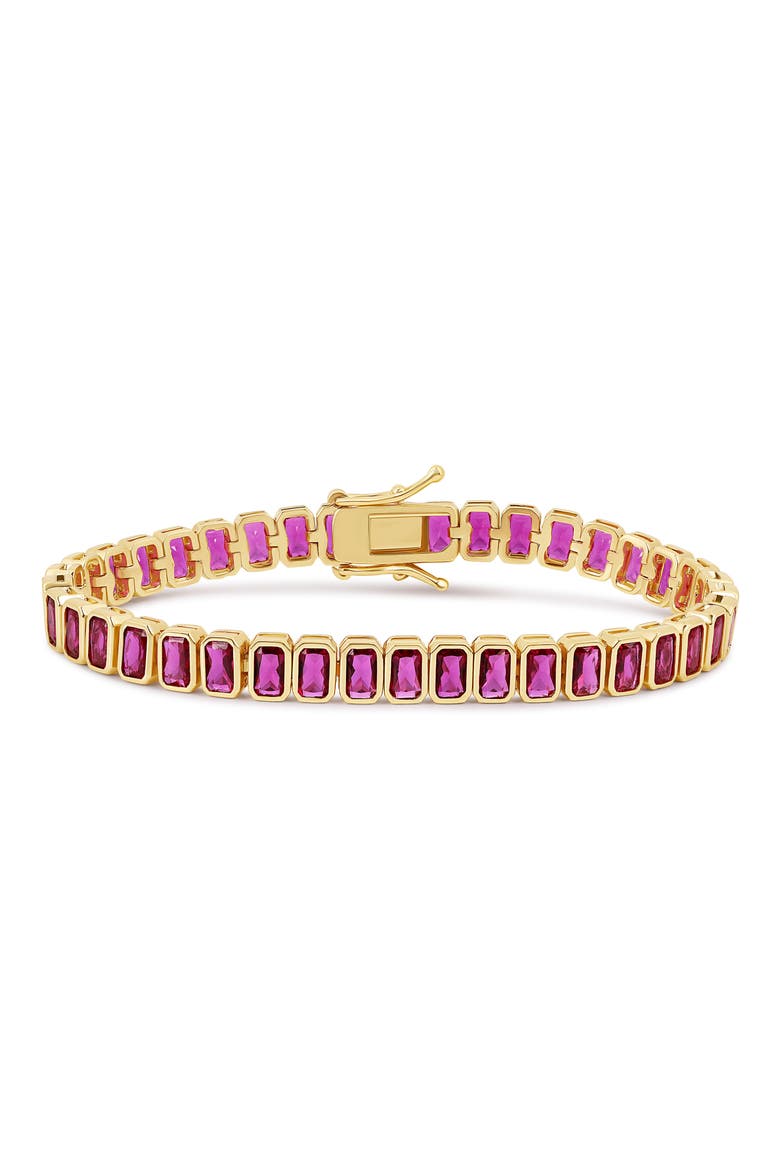 Emerald Cut Simulated Ruby Tennis Bracelet, Main, color, GOLD/ PINK