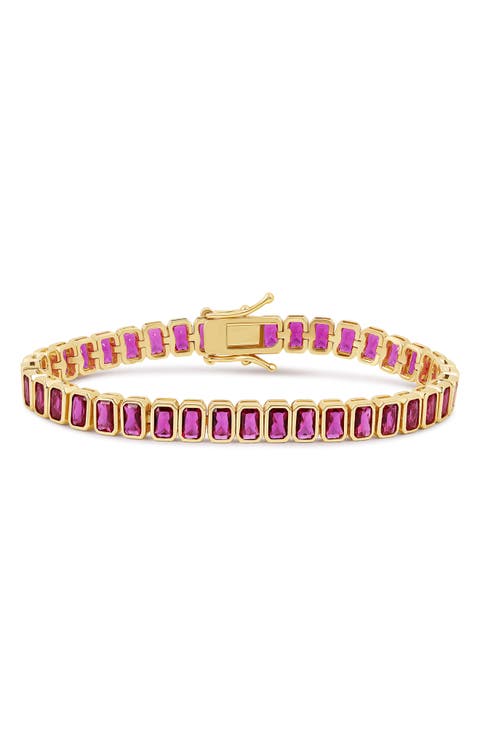 Emerald Cut Simulated Ruby Tennis Bracelet