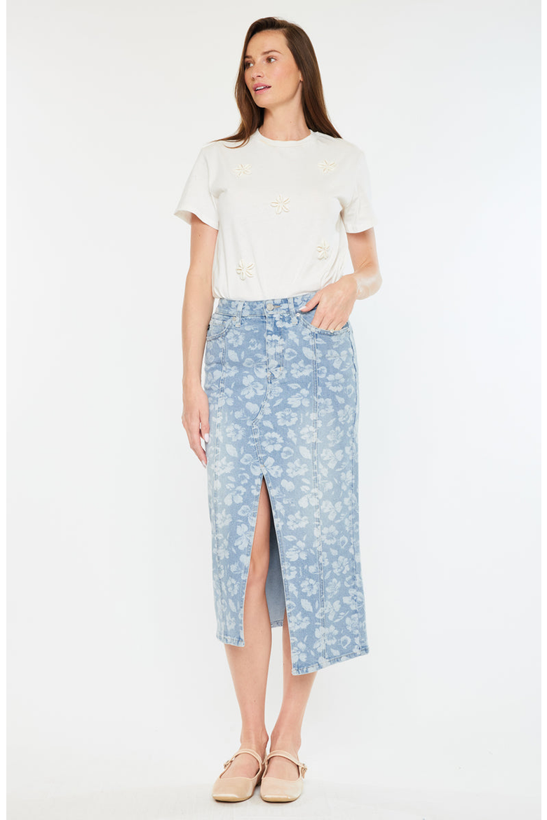 Hibiscus High Rise Midi Skirt, Alternate, color, Light Wash