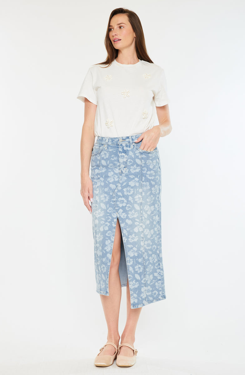 Kancan Hibiscus High Rise Midi Skirt In Blue