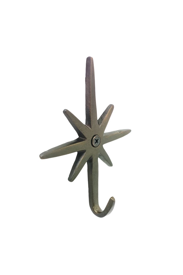 Wall Hook Starburst Wall Hook Star Design, Rustic, Wall, Entryway, Metal, Green, Home Organization, Year-Round, Main, color, Gold