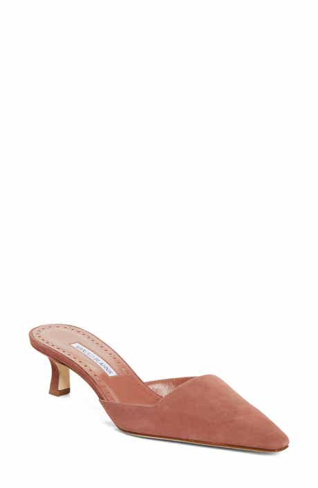 Manolo Blahnik Moiramu Pointed Toe Kitten Heel Mule
