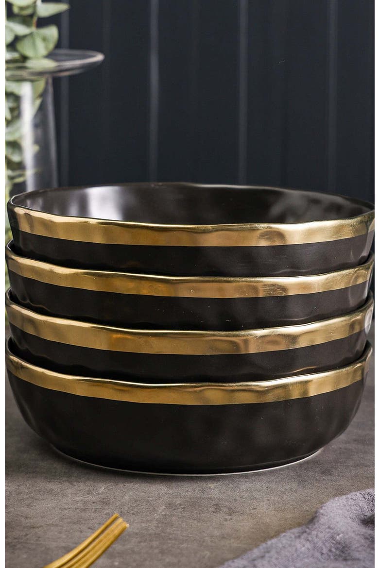 Florian Porcelain 4-Piece Pasta Bowl Set, Alternate, color, Black