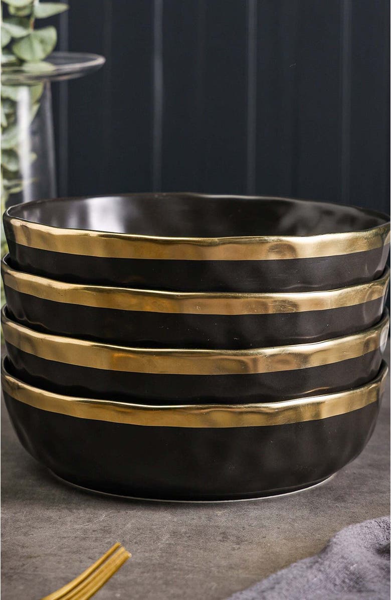 Stone Lain Florian Porcelain 4-Piece Pasta Bowl Set, Alternate, color, Black