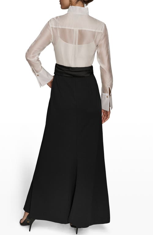 Donna Karan New York Organza Bodice Long Sleeve Gown In Multi