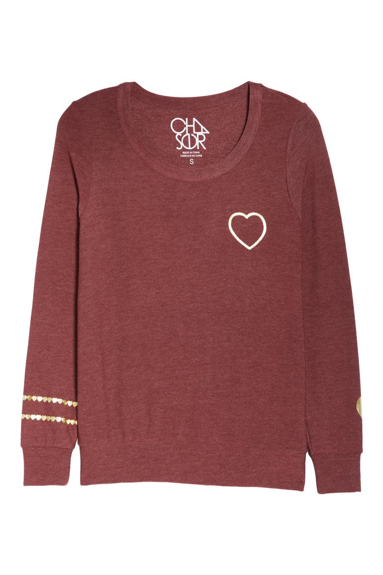 Cozy Knit Golden Heart Sweatshirt, Alternate, color, DARK RUBY