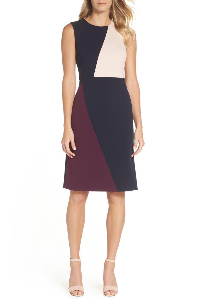 Scuba Colorblock Sheath Dress, Main, color, PURPLE/ BLUE