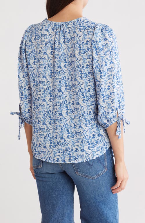 Shop Renee C Ditsy Puff Sleeve Blouse In Blue