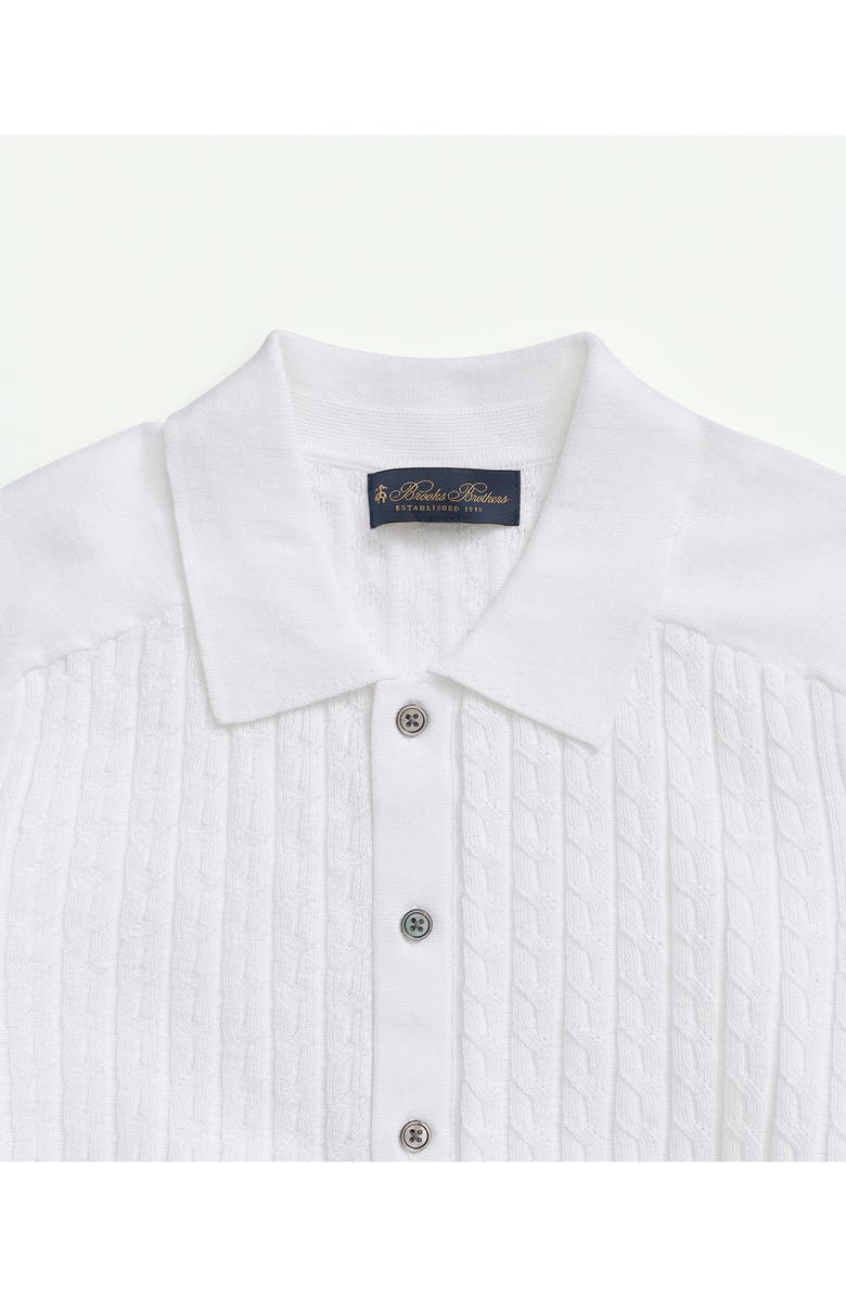 Brooks Brothers Cable Stitch Cotton Button-Up Polo Sweater, Alternate, color, White