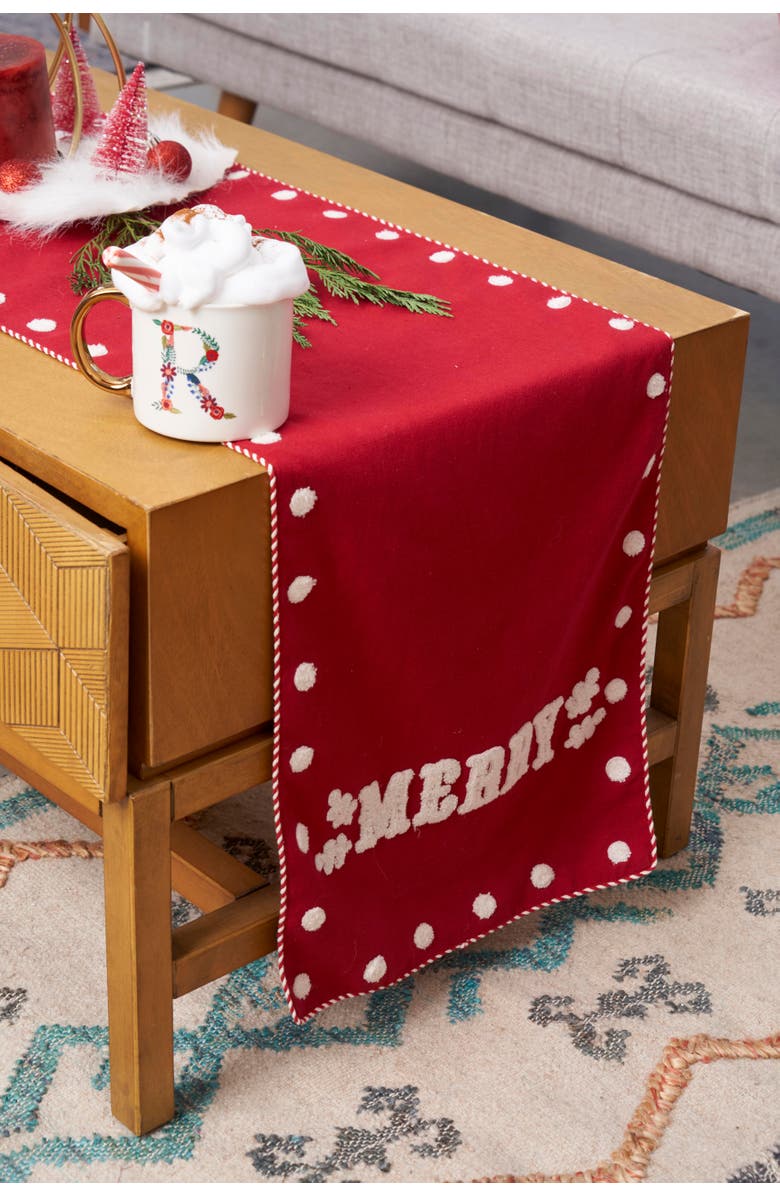 carol & frank Nordic Merry Christmas Table Runner, Alternate, color, Red