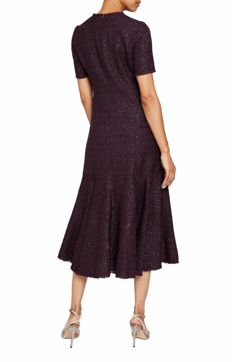 Santorelli JEMMA Short Sleeve Sheath Midi Dress in Fancy Tweed, Alternate, color,