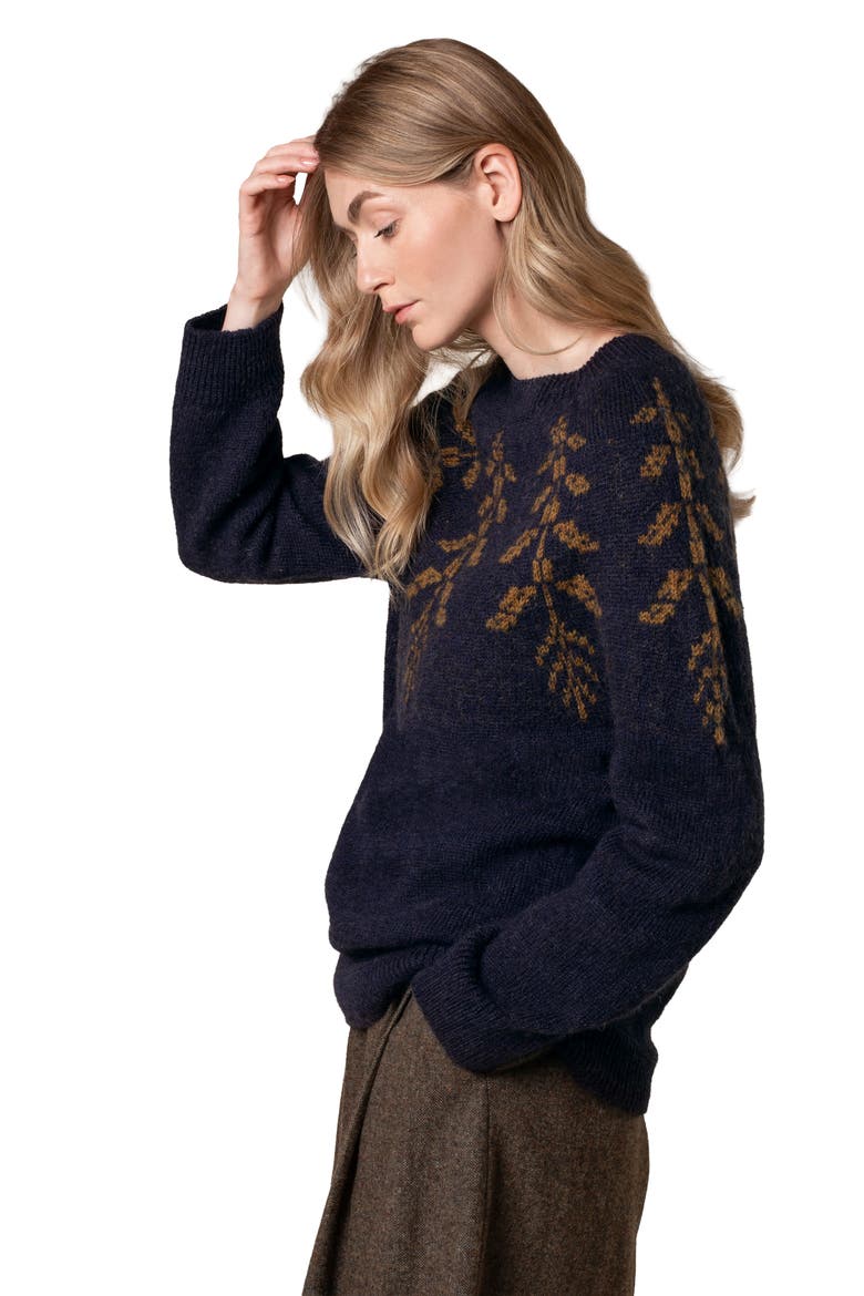 Botanical Fair Isle Sweater, Alternate, color, Navy / Olive