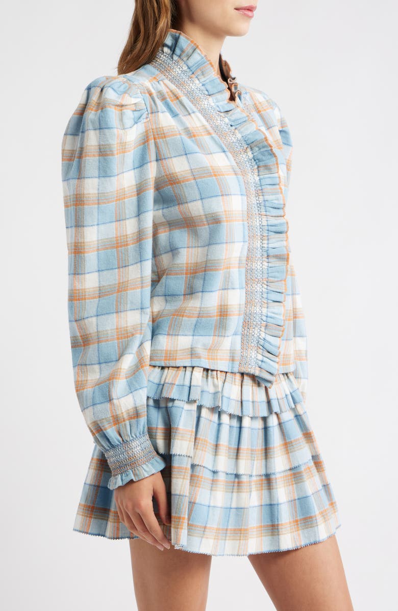 LOVE THE LABEL Zuri Ruffle Trim Cotton Button-Up Top, Alternate, color, Windchime Plaid