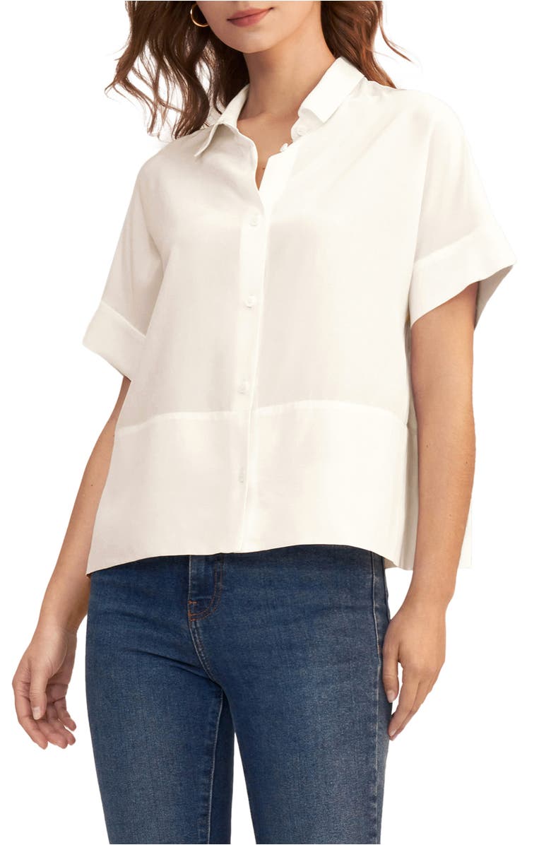 Lilysilk Women's Casual Short Sleeves Loose Silk T-Shirt, Main, color, Natural White