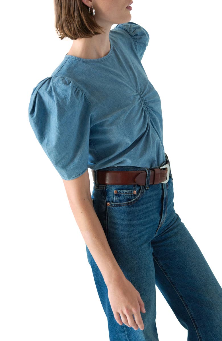 Nation LTD Cecily Center Ruched Organic Cotton Top, Alternate, color, Blue Chambray Faded Blue