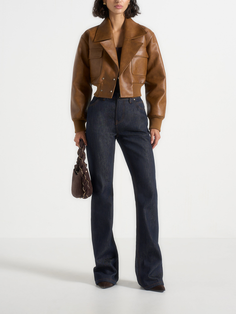 Cosette Vintage Leather Lapel Bomber Jacket