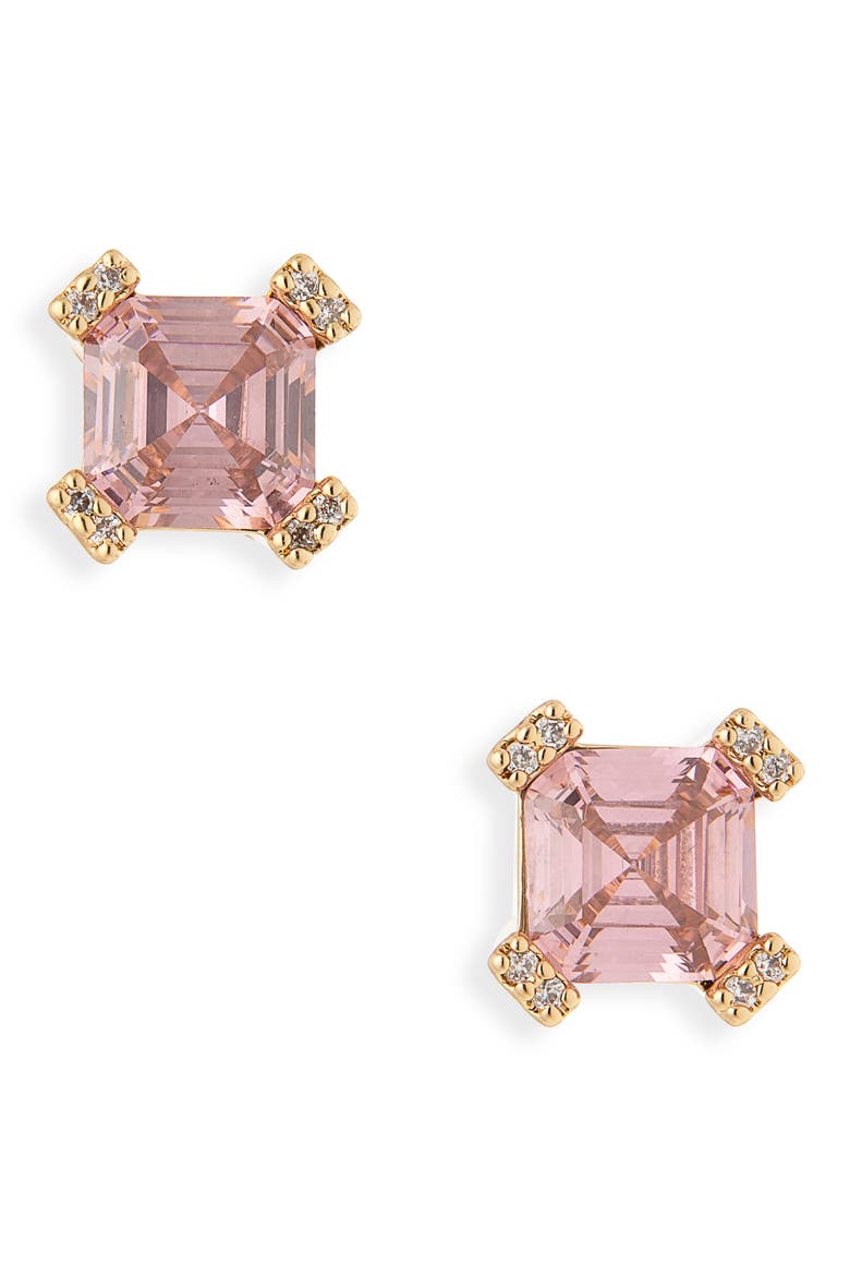 asscher cut crystal stud earrings, Alternate, color, PINK