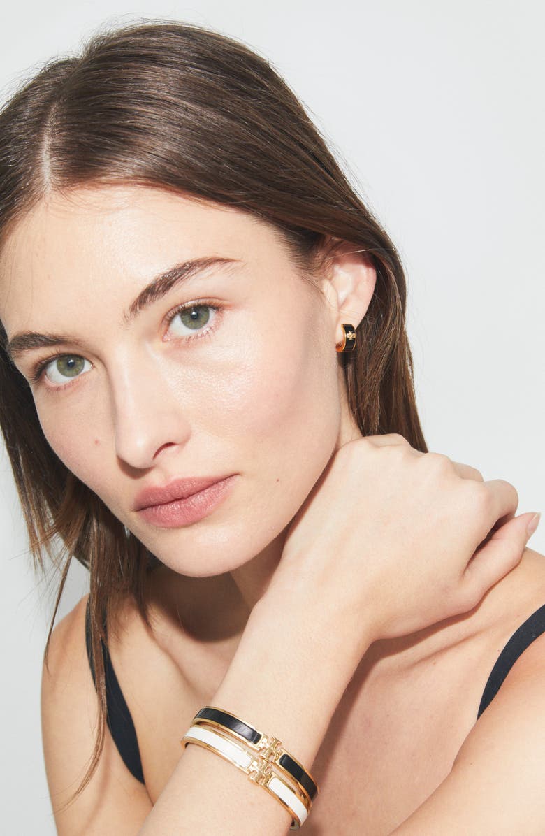 Tory Burch Medium Icon Enamel Bracelet, Alternate, color, Tory Gold / Black