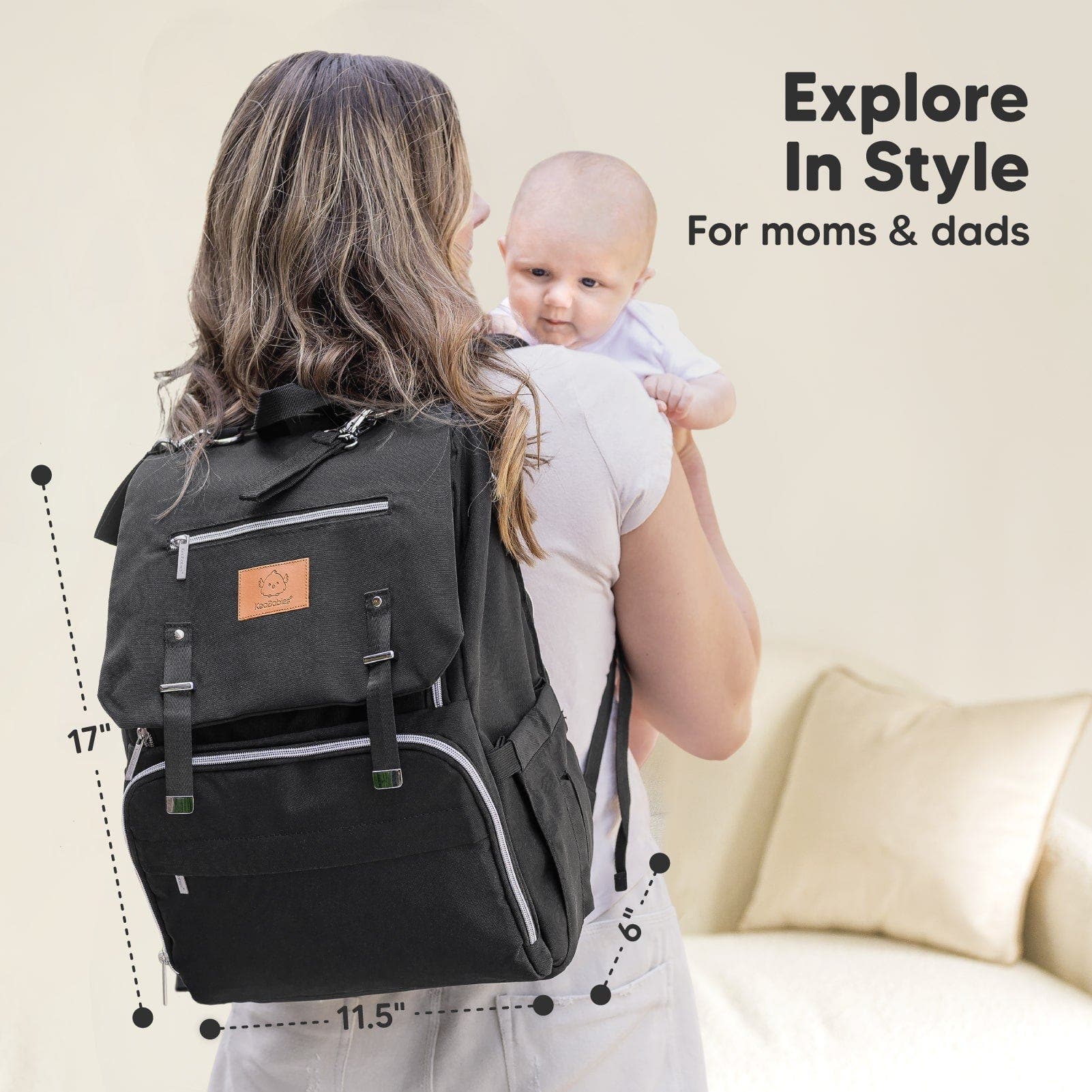 KeaBabies Explorer Diaper Bag, Alternate, color, Trendy Black