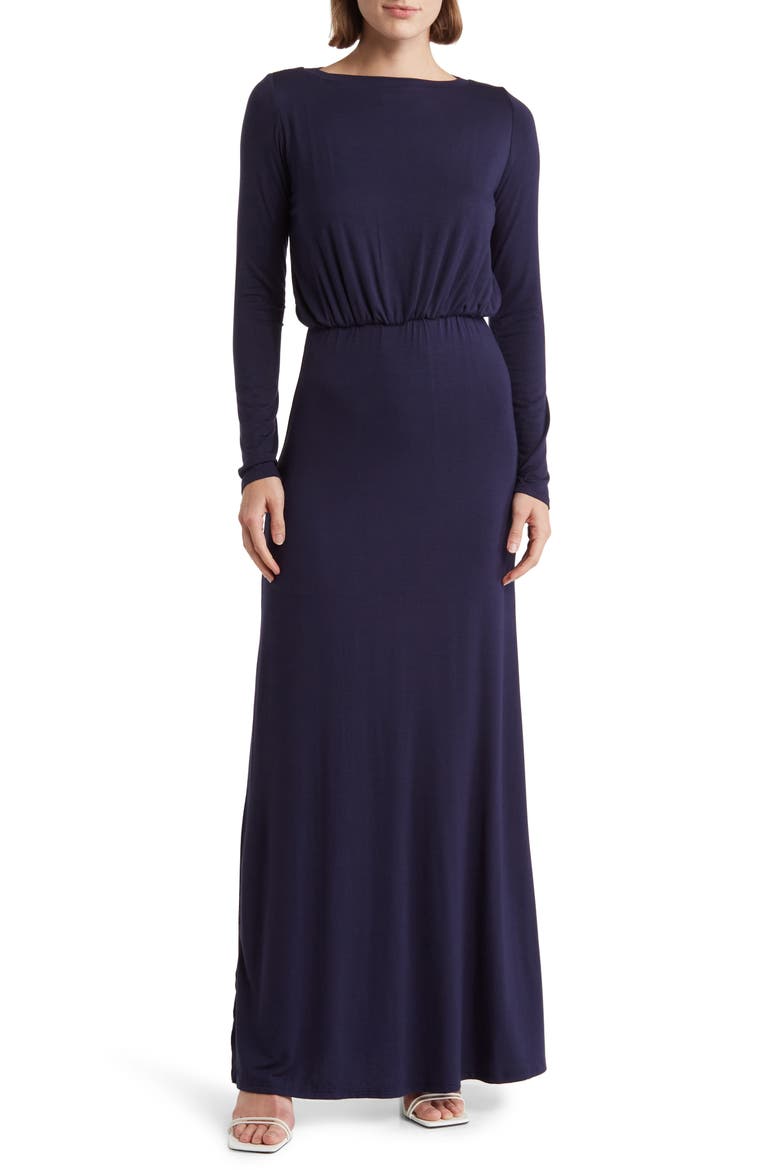 Long Sleeve Maxi Dress, Main, color, NAVY