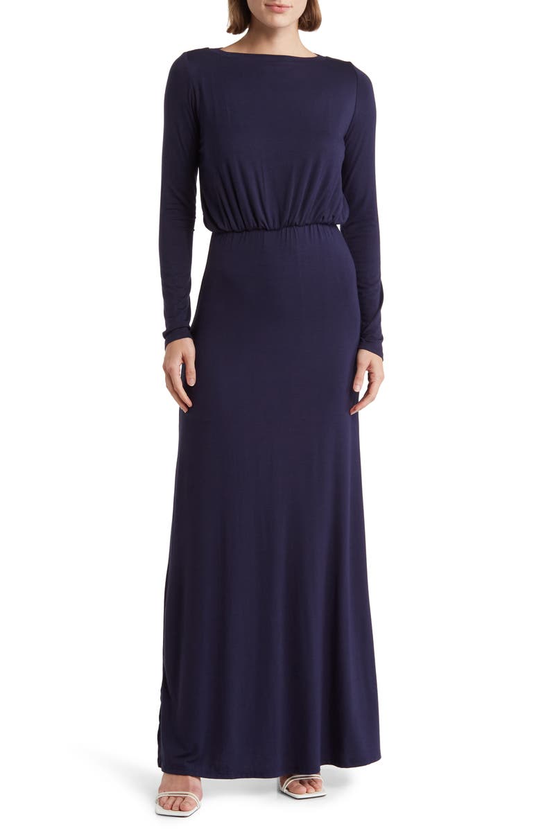GO COUTURE Long Sleeve Maxi Dress, Main, color, Navy