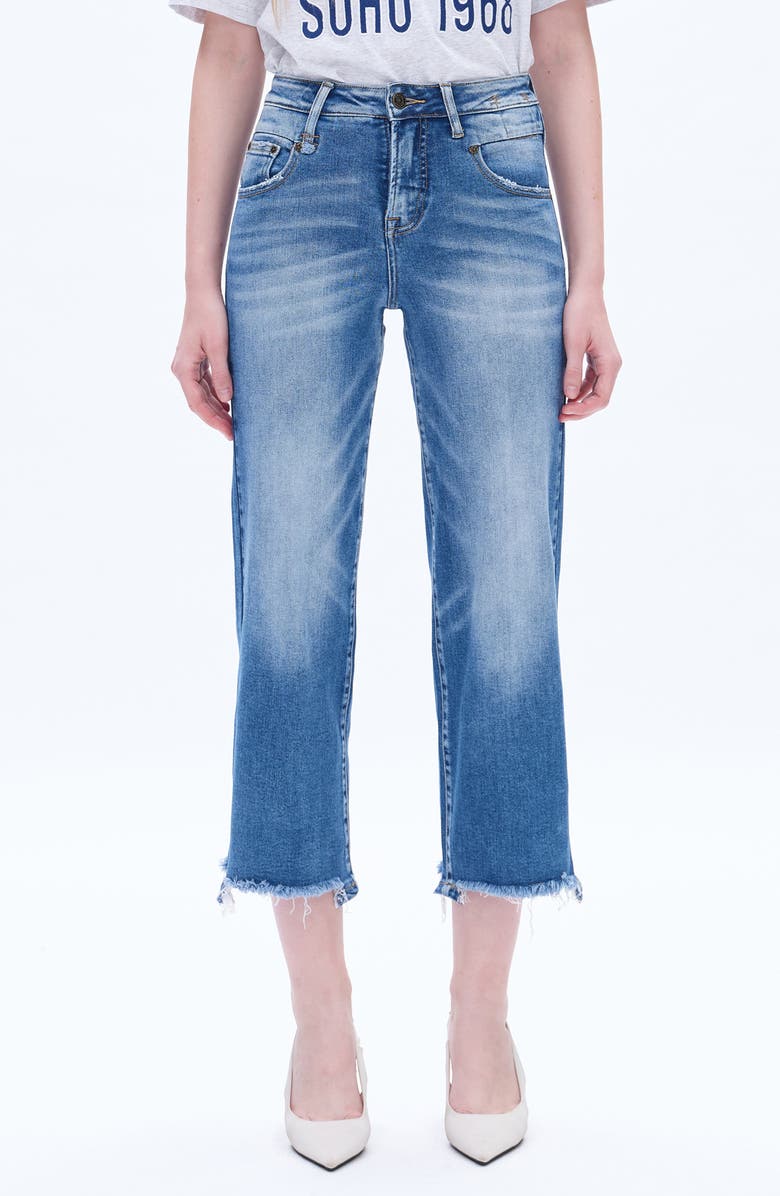 Bayeas Mary High Waist Fray Hem Crop Straight Leg Jeans, Main, color, Virgo