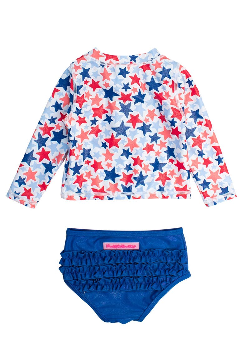 Baby Girls UPF50+ Long Sleeve Zipper Rash Guard 2-Piece, Alternate, color, Shimmer Star-Spangled