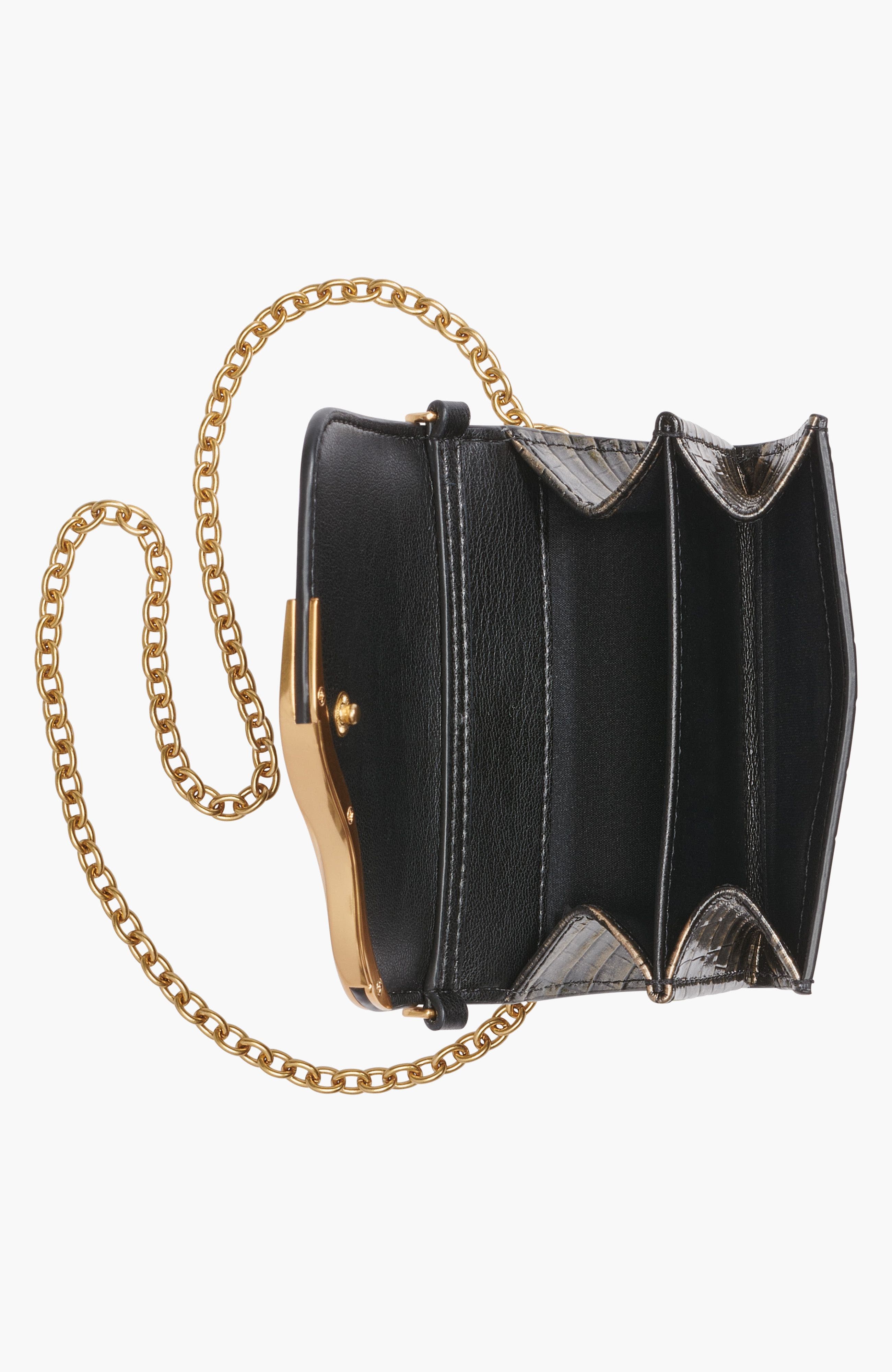 Donna Karan New York Malverne Metallic Croco Wallet On String, Alternate, color, Black/Gold