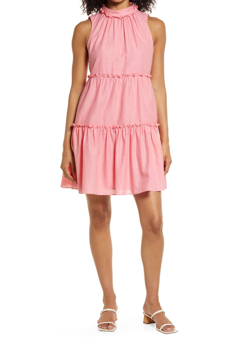 High Neck Sleeveless Ruffle Dress, Main, color, PINK