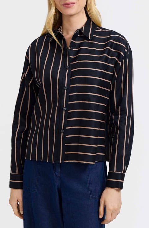 Marina Stripe Cotton Button-Up Shirt
