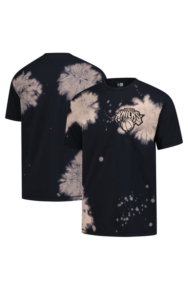 New Era Men's New Era Black New York Knicks Injection Bleached Out Raw Edge Oversized T-Shirt, Main, color, Black