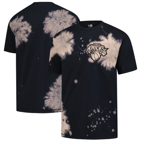 Men's New Era  Black New York Knicks Injection Bleached Out Raw Edge Oversized T-Shirt