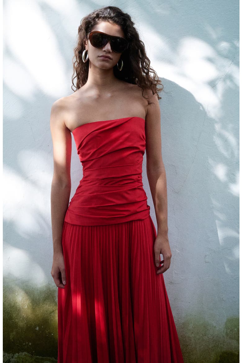 Strapless Midi Dress, Alternate, color, RED