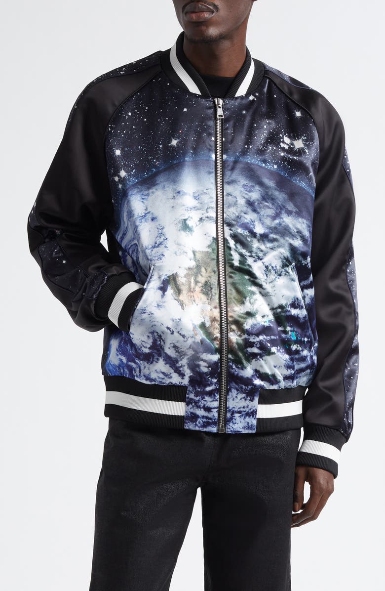 Balmain Earth & Stars Bomber Jacket, Main, color, Black Multi