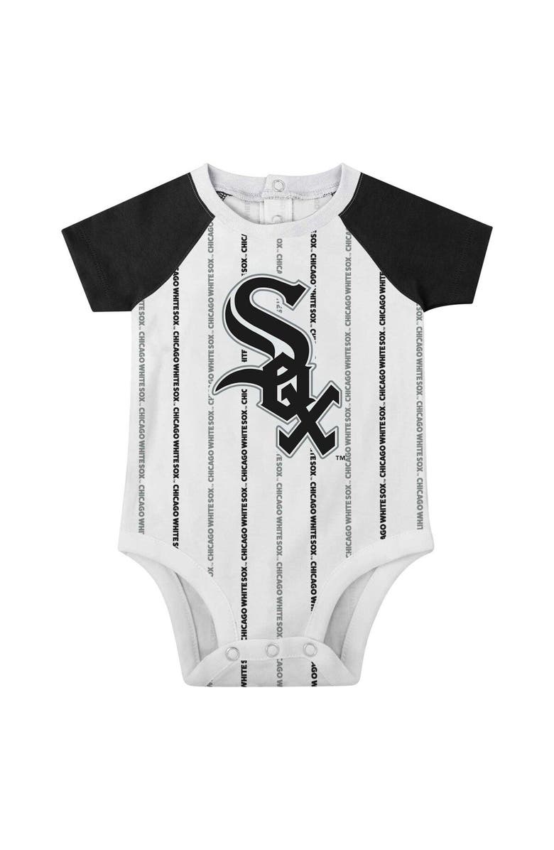 Outerstuff Newborn & Infant White Chicago White Sox Three-Piece Play Ball Raglan Bodysuit Booties & Bib Set, Alternate, color, 