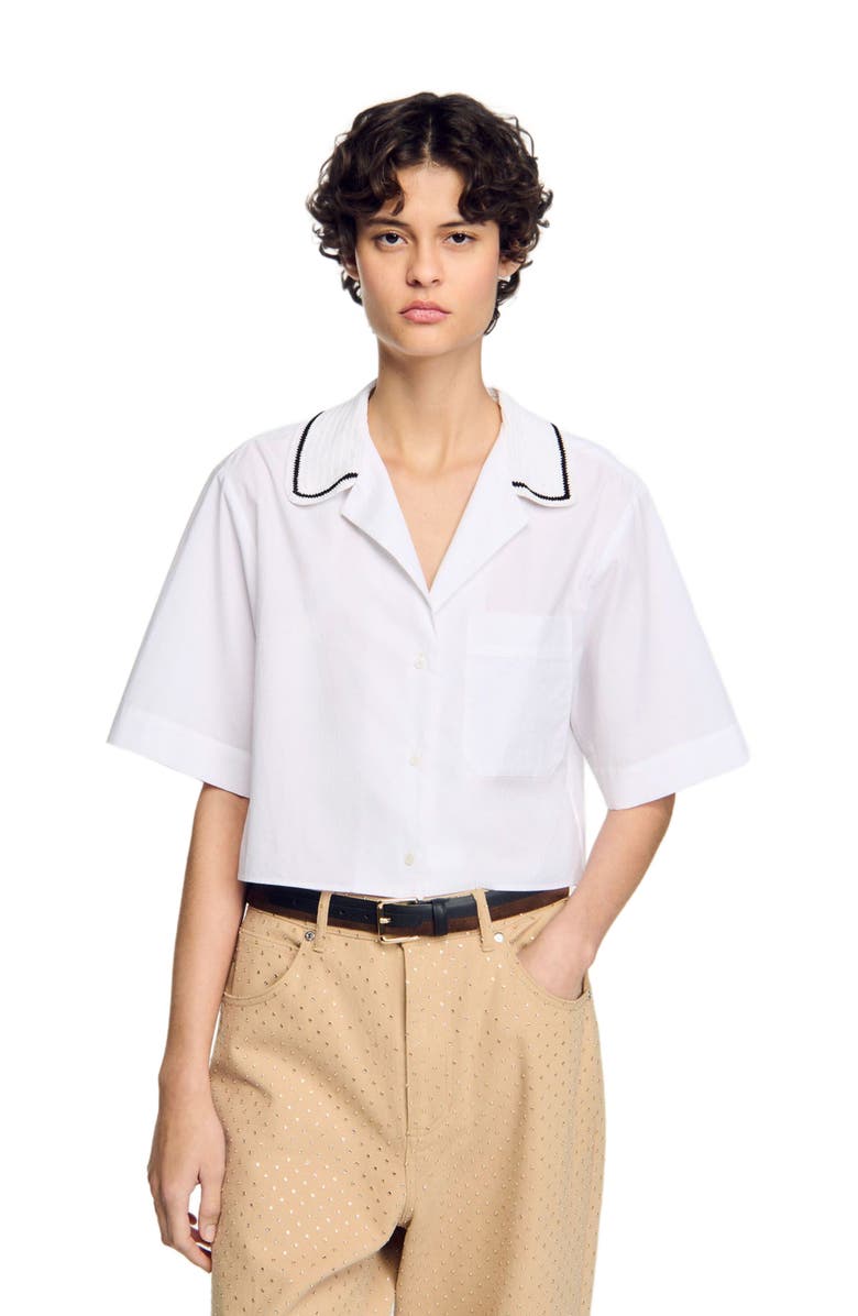 SANDRO Crochet collar shirt, Alternate, color, White