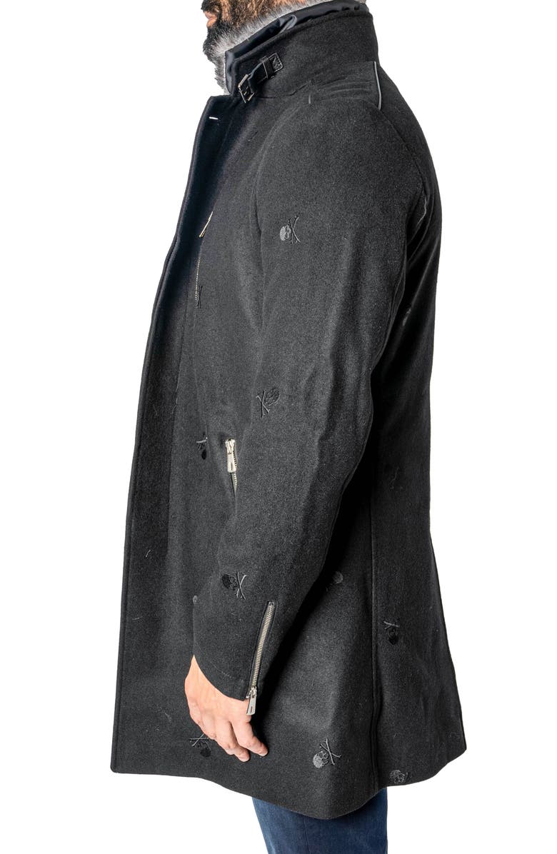 Maceoo Captainskull Embroidered Wool Blend Peacoat, Alternate, color, 