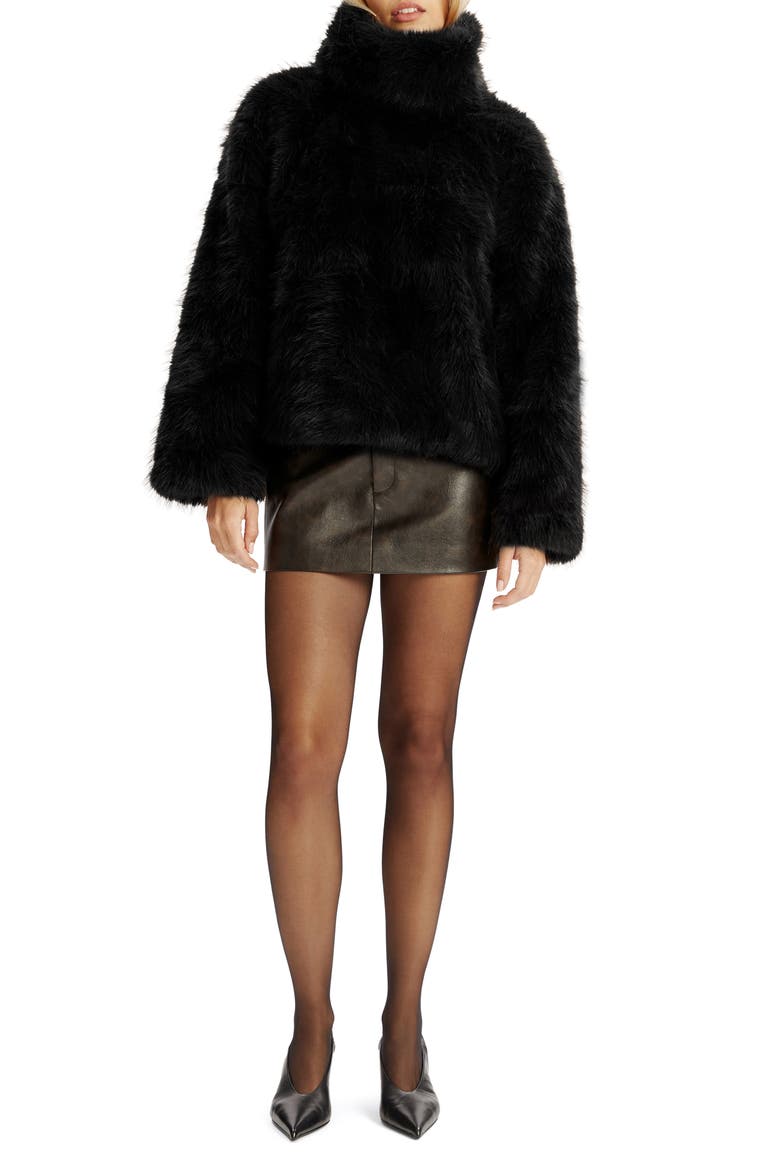 Renata Faux Fur Turtleneck, Main, color, BLACK
