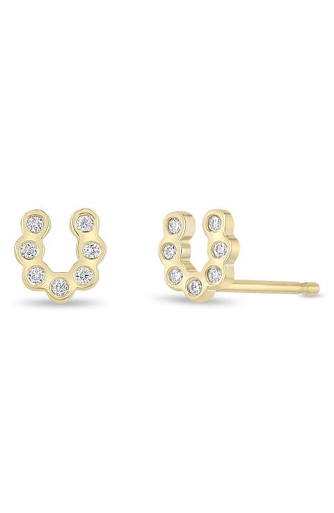 Bezel Diamonds 14k Gold Diamond Horseshoe Stud Earrings