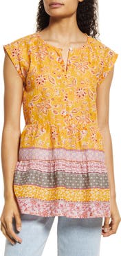 beachlunchlounge Jessa Border Print Cotton Top