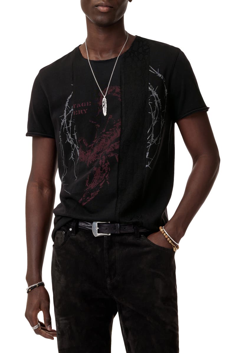 John Varvatos Raw Edge Organic Cotton Graphic T-Shirt, Main, color, Black